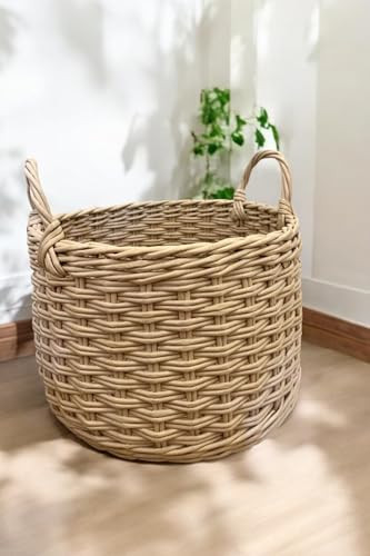 Handmade Woven Basket 10.2 in Diameter 10.2 in Height, Beige Color, Straw Material, Washable and ... | Amazon (US)