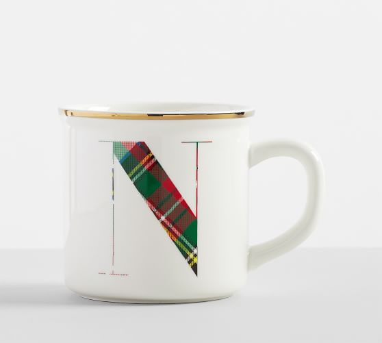 Stewart Plaid Alphabet Stoneware Mug | Pottery Barn (US)