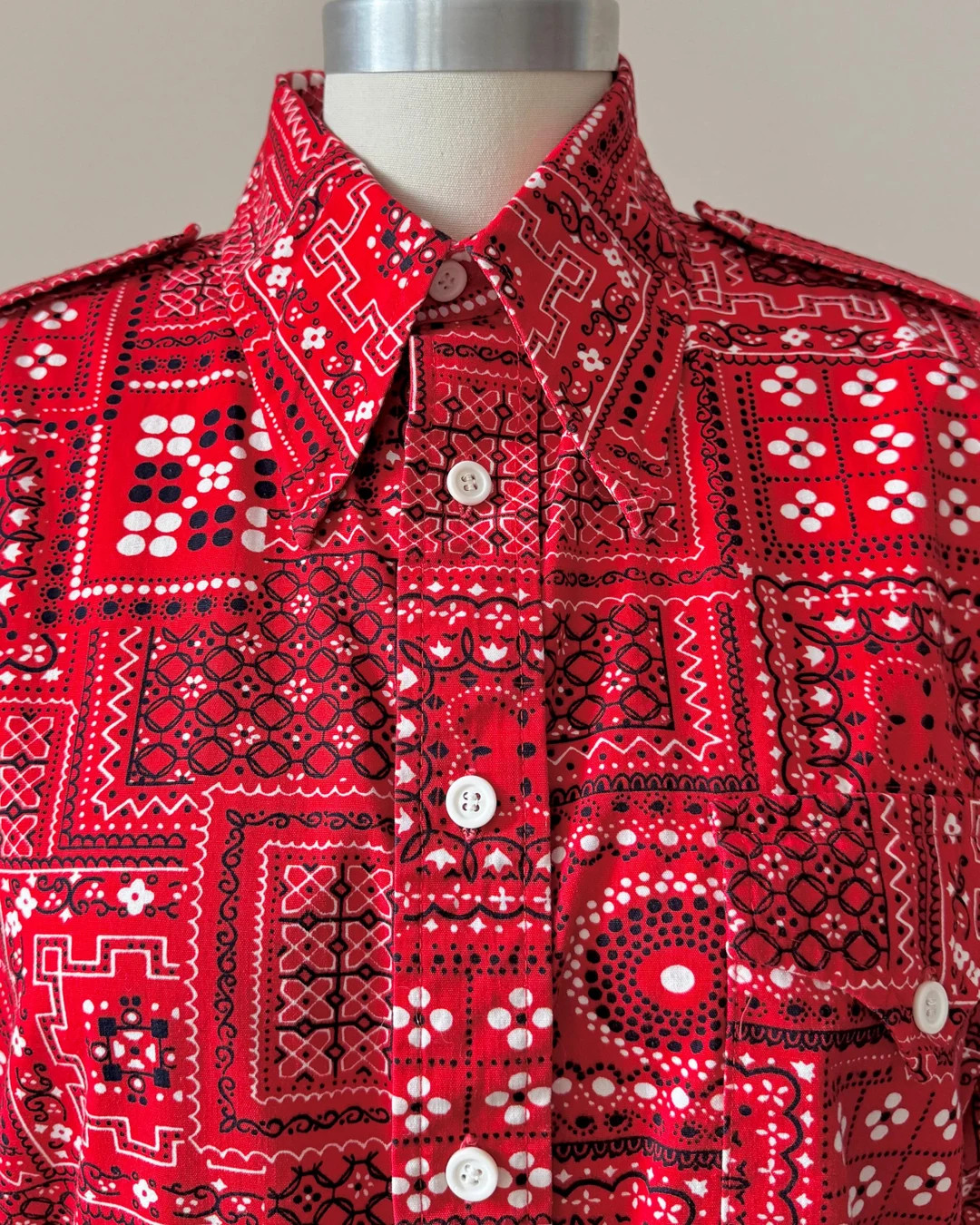 Vintage 1960s 1970s Lew Magram 100% Cotton Red Bandana Print Ranch Shirt - Etsy | Etsy (US)