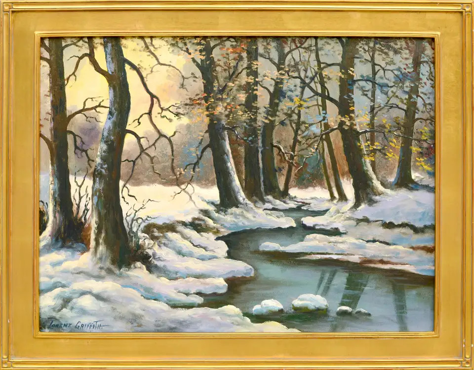 Mid Century Winter Stream Oil Paint Landscape | 1stDibs