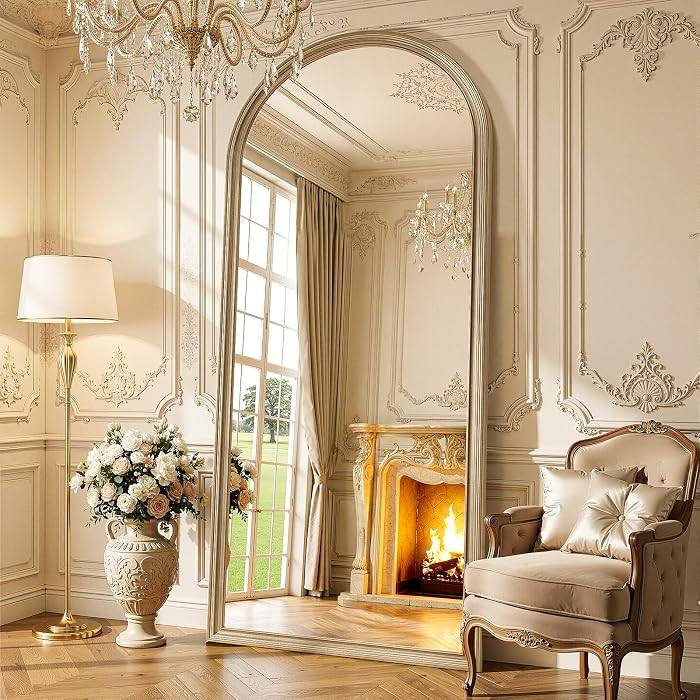 71x32 Elegant Vintage Arched Full Length Mirror with Stand, Luxury Large Full Body Mirror with Te... | Amazon (US)