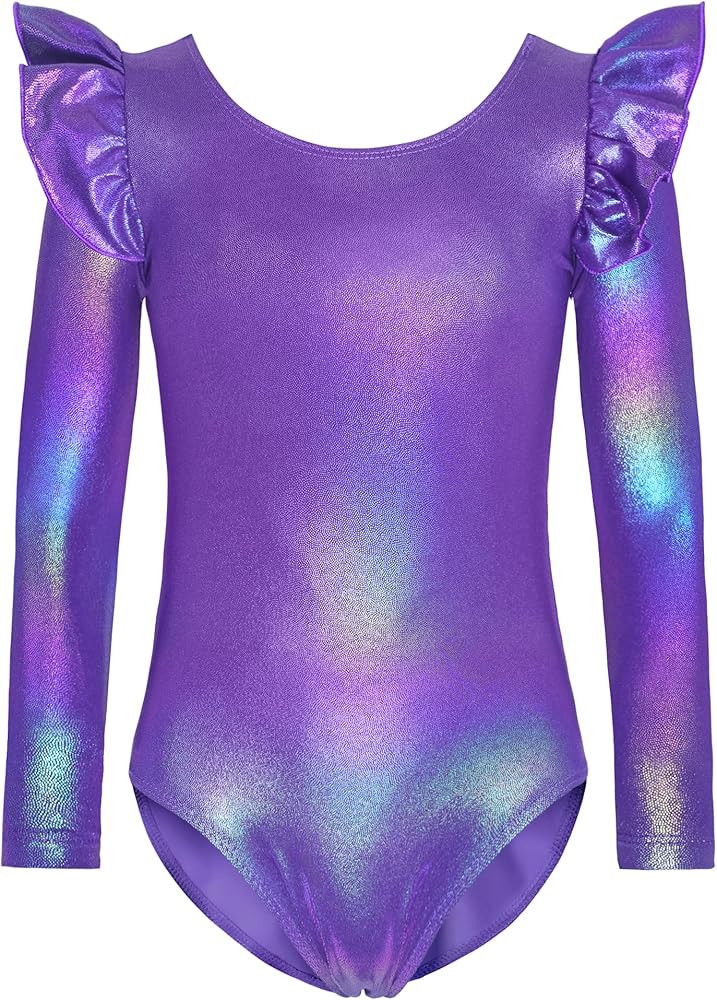 Nymphperi Gymnastics Leotards for Girls Ruffle Long Sleeve Practice Outfits Kids Dance Bodysuits | Amazon (US)