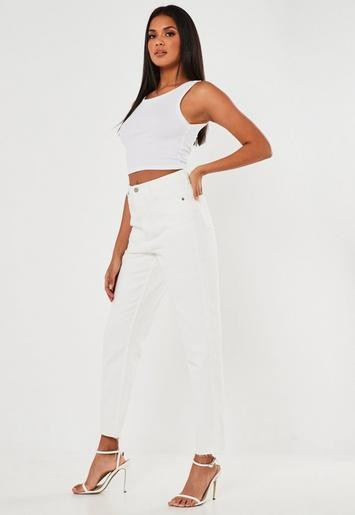White Highwaisted Raw Hem Mom Jeans | Missguided (UK & IE)