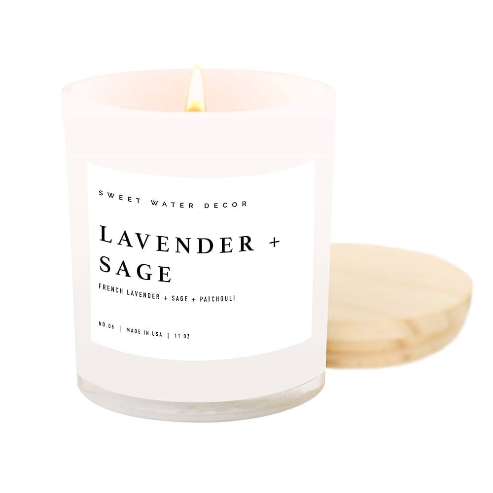 Sweet Water Decor Lavender and Sage Candle | Lavender, Sage, Musk, Patchouli Spa Scented Soy Cand... | Amazon (US)