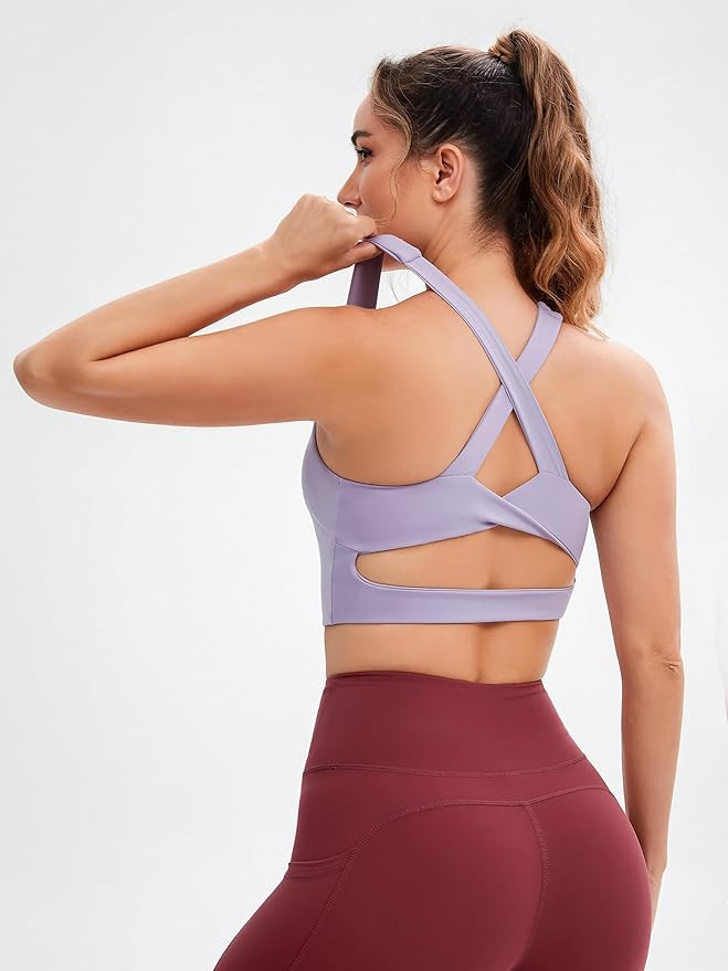 Sports Bras for Women Criss-Cross Back Padded Workout Tank Tops Medium Support Crop Tops for Wome... | Amazon (US)