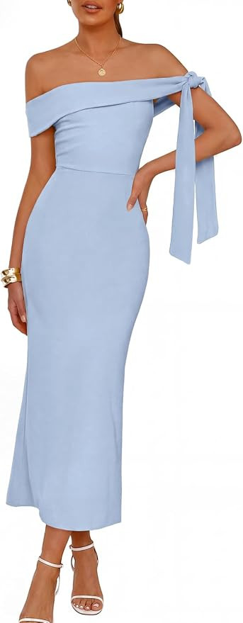 MEROKEETY Women's Summer Off The Shoulder Maxi Dress 2026 Bodycon Wedding Guest Cocktail Formal P... | Amazon (US)