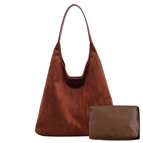 Suede Bag Slouchy Tote Bag Faux Suede Boho Bags for Women Office Brown Shoulder Bag (Brown) | Amazon (US)