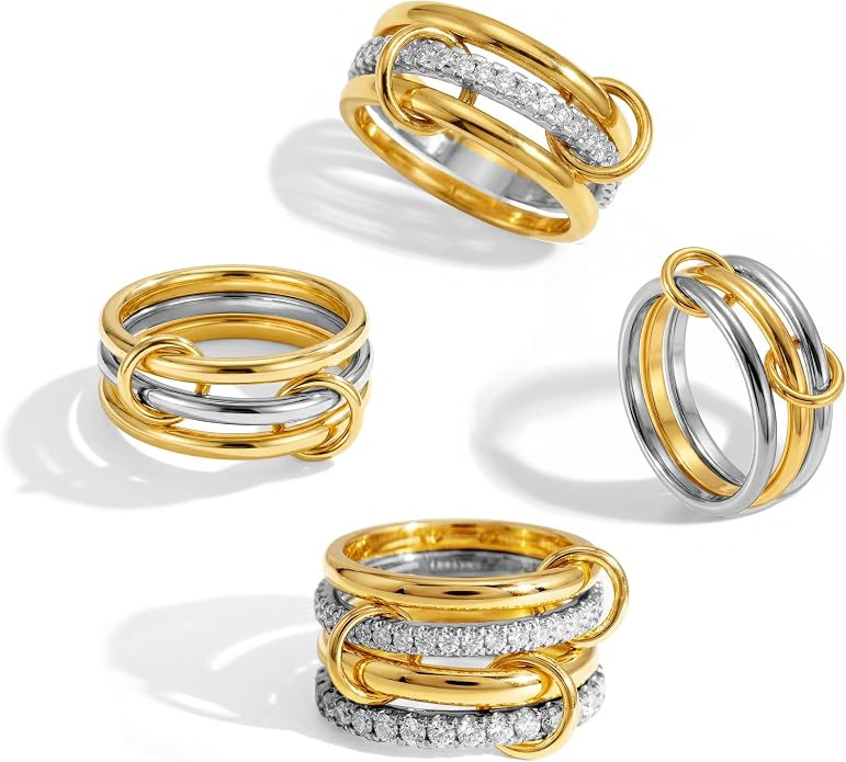 ACLOKOO 4 Pack Interlocked Stackable Rings for Women - 14K Gold Plated Statement 4 Mixed Metals M... | Amazon (US)