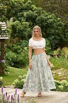 SCARLET DARKNESS Maxi Skirts for Women Floral Chiffon Elastic High Waist Flowy Ruffle Long Skirt ... | Amazon (US)