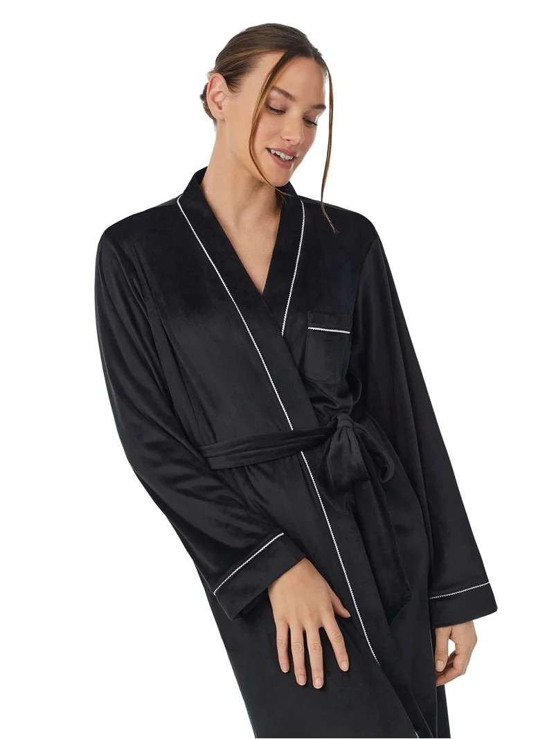 Aria Women's Stretch Velour Long Sleeve Wrap Sleepwear Robe with Pockets, Sizes XS-5X | Walmart (US)