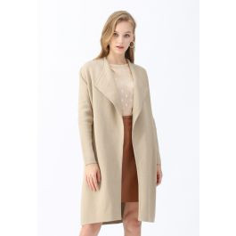 Classy Open Front Knit Coat in Light Tan | Chicwish