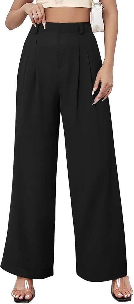 Womens Wide Leg Pants High Waisted Dress Pants Straight Leg Work Office Trousers with Pockets Bus... | Amazon (US)