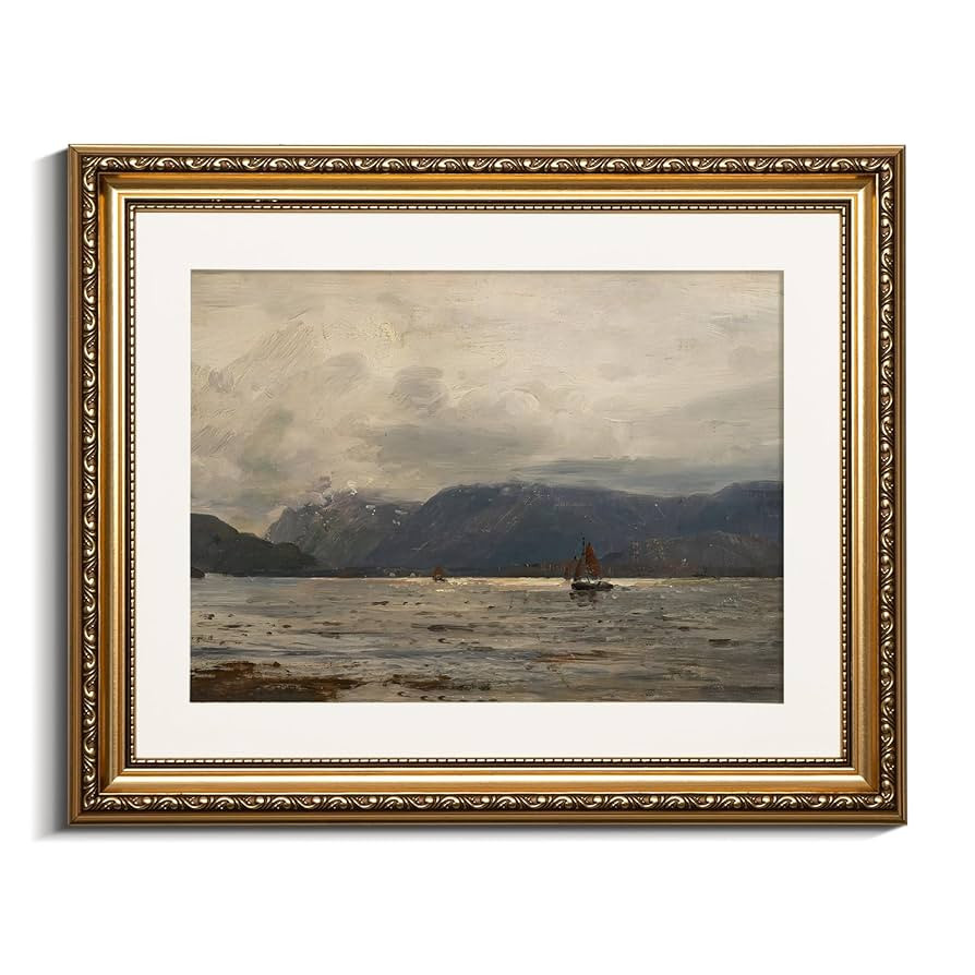 VIYYIEA Vintage Gold Framed Wall Art, Mountain Landscape Paintings Living Room Coastal Decor, Can... | Amazon (US)