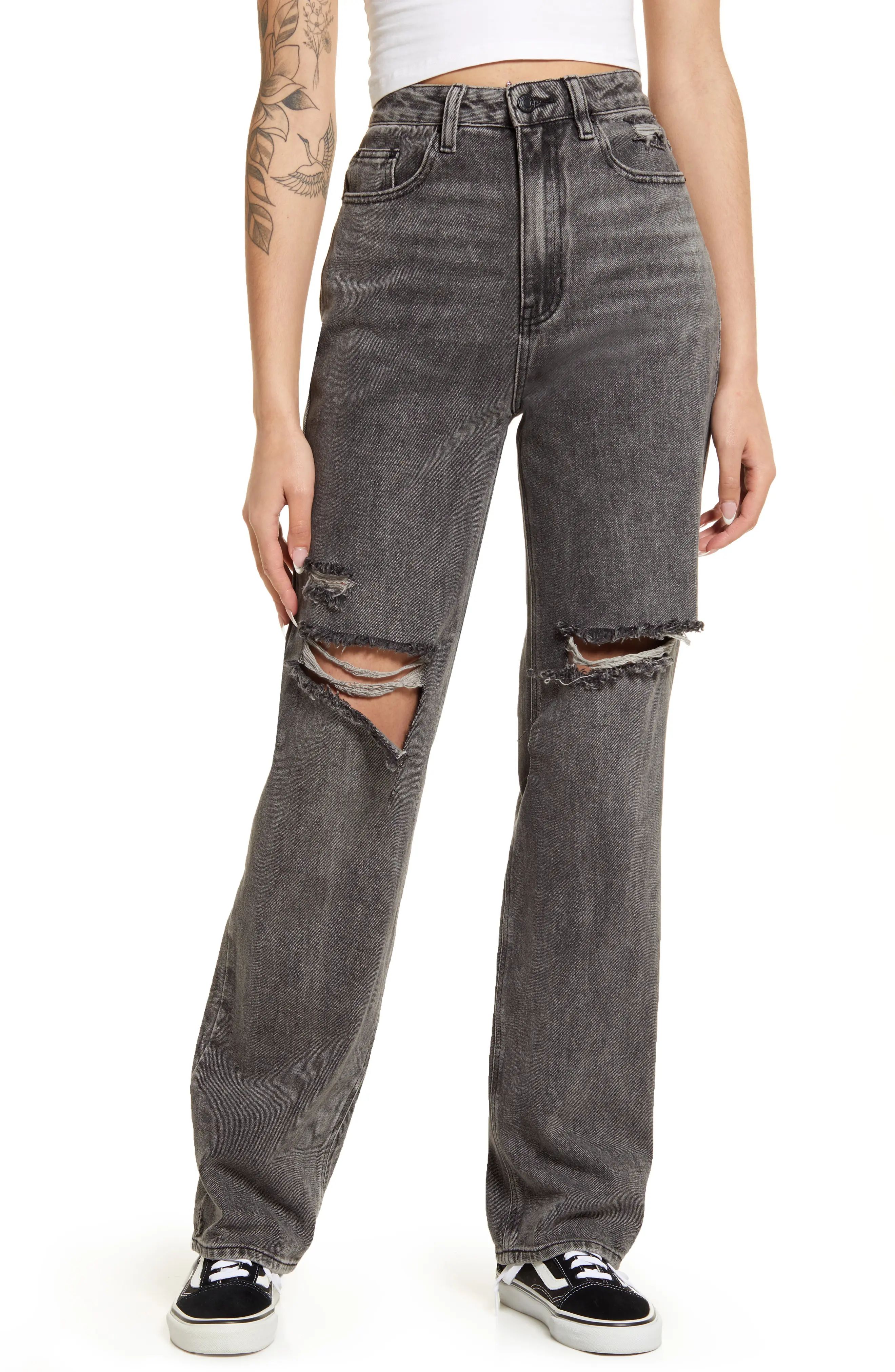 PacSun Ripped '90s High Rise Boyfriend Jeans in Black at Nordstrom, Size 24 | Nordstrom