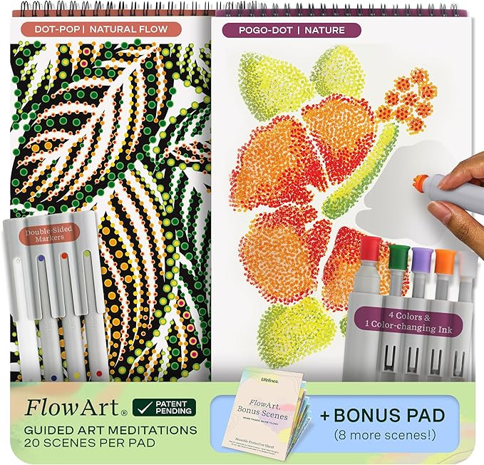Lifelines FlowArt Activity Pad, 2-Pack & Bonus Pad - Guided Dot Art Meditations with Markers – ... | Amazon (US)