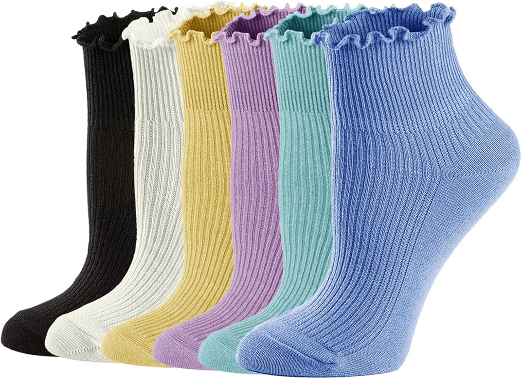 Mcool Mary Womens Socks, Ruffle Turn-Cuff Casual Ankle Socks Cool Thin Cotton Knit Lettuce Low Cut F | Amazon (US)