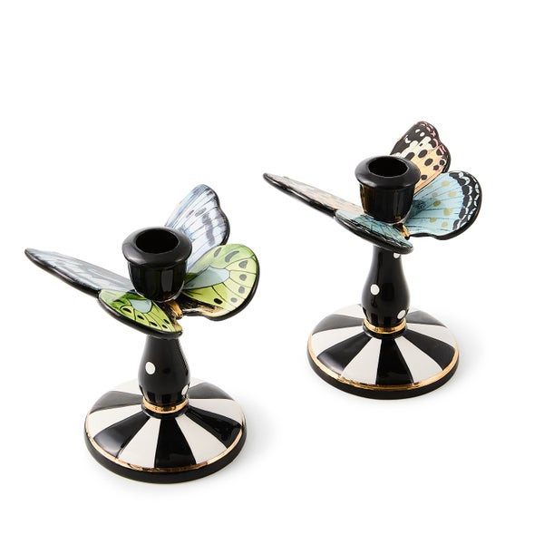 MacKenzie-Childs Butterfly Toile Tall Butterfly Candlesticks | MacKenzie-Childs