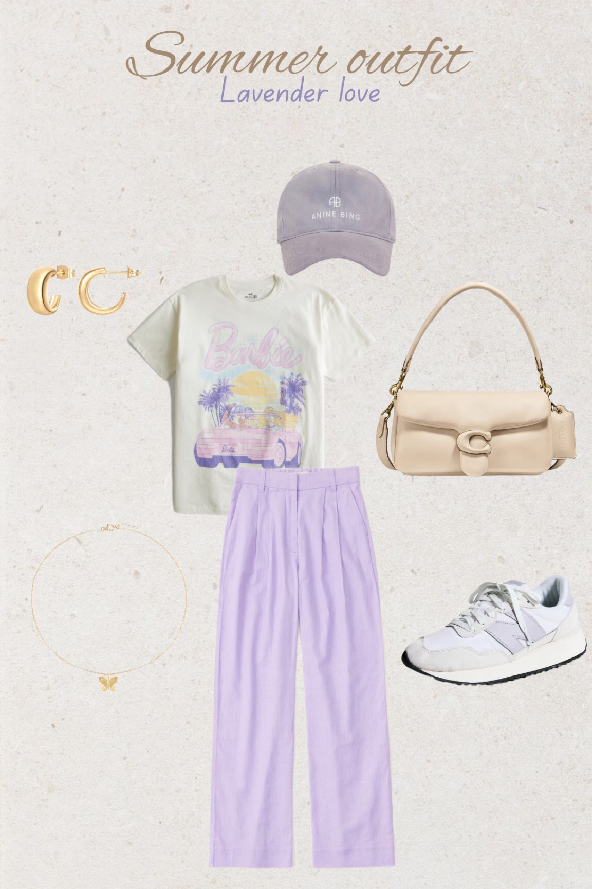 Lavender outfit barbie outfit summer outfit purple pants Annine bing hat coach tabby purple new balance

#LTKstyletip #LTKFind #LTKshoecrush