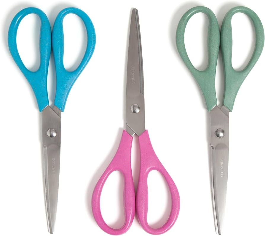 U Brands U-Eco 8" Scissors for Office, Assorted Brights, Patented Concave Blade Technology, Craft... | Amazon (US)