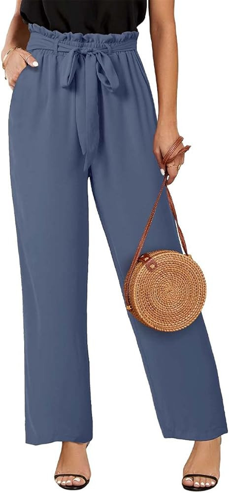 SySea Womens High Waisted Leopard Print Palazzo Pants Belted Wide Leg Long Trousers with Pockets | Amazon (US)