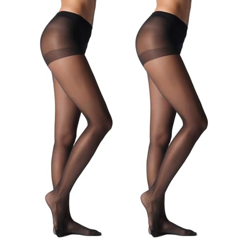 Sheer Tights for Women, 20D Legs, 40D Reinforced Top, Run-Resistant Knit, High-Stretch Waist, Rei... | Amazon (US)