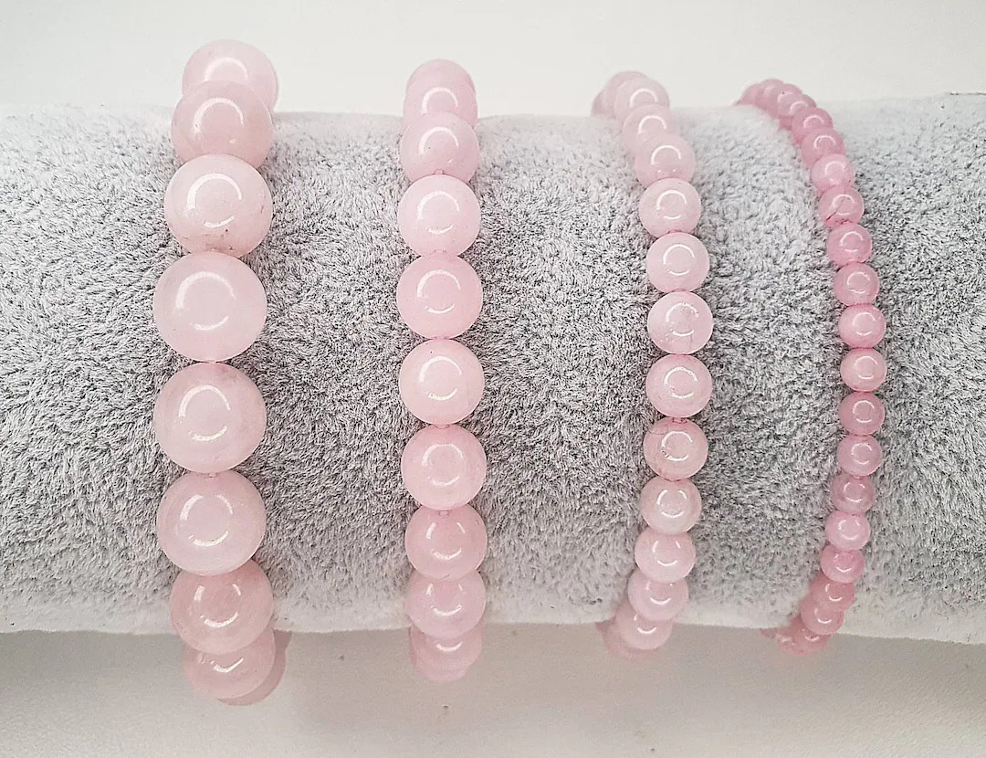 Pink Rose Quartz Bracelet Custom Size With Natural Stone Crystal Beaded Bracelet 12mm 10mm 8mm 6m... | Etsy (US)