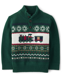 Baby And Toddler Boys Christmas Long Sleeve Train Sweater | The Children's Place  - SPRUCESHAD | The Children's Place