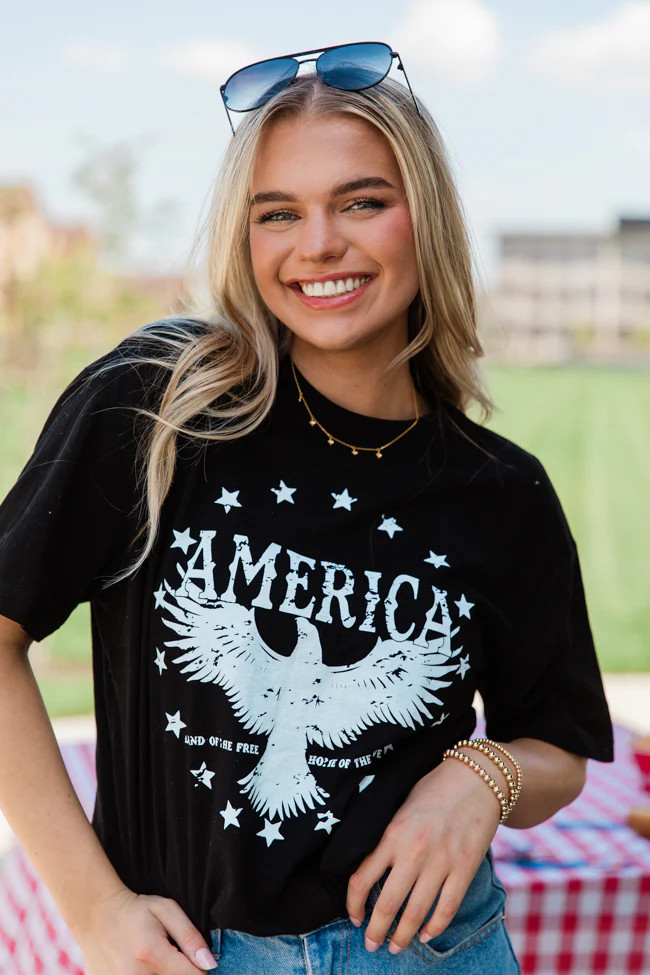 American Eagle Black Oversized Graphic Tee | Pink Lily