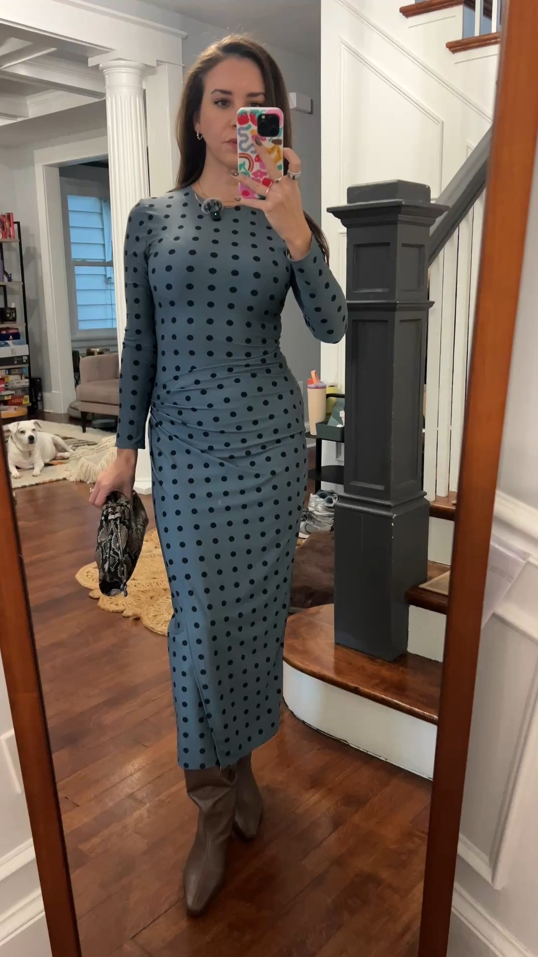 you can buy this dress for under $150!

polka dots. blue dress. blue polka dot dress. fall dress. maxi dress. leather boots. snakeskin bag. snakeskin cluth. friendsgiving. fall party. holiday party look. 

 #LTKCyberWeek 

#LTKootd #LTKSaleAlert