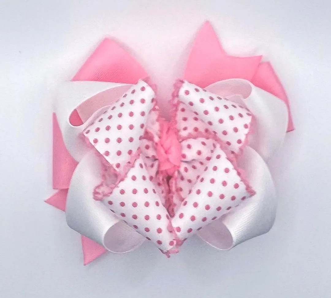 Pink Swiss Dot Bow, Moon Stitched Hair Bow, Pink Moonstitch Bow, White Hair Bow, Polka Dot Bow, L... | Etsy (US)