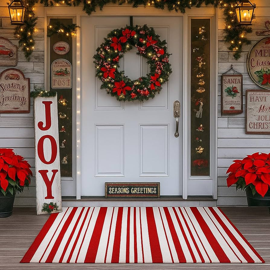 Duraaamo Red and White Striped Christmas Rug 24 x 35 Inch Candy Cane Area Rug Xmas Machine Washab... | Amazon (US)