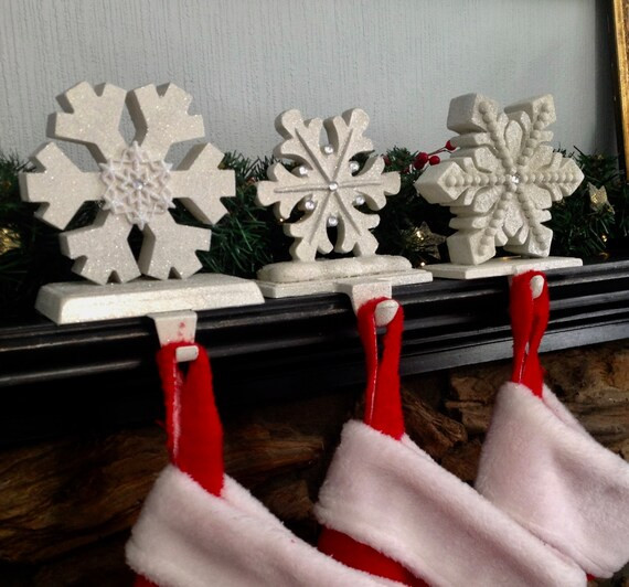 3 Embellished Snowflake Stocking Holders Off White w/Silver | Etsy | Etsy (US)