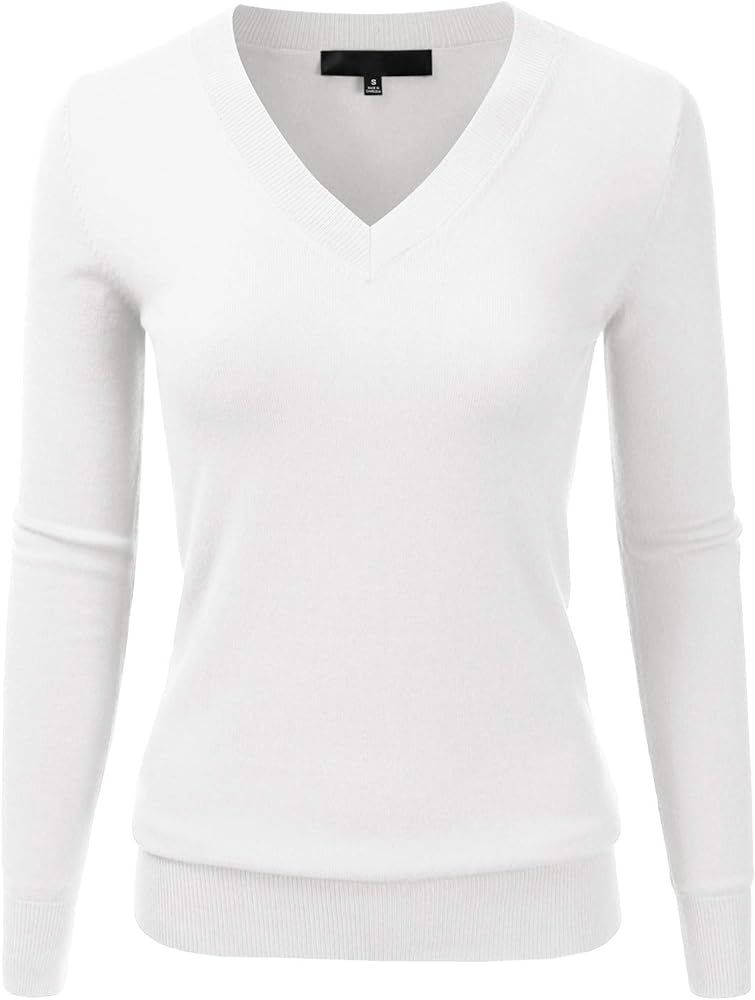 EIMIN Women's Long Sleeve V-Neck Slim Fit Pullover Soft Knit Top Sweater (S-XL) | Amazon (US)