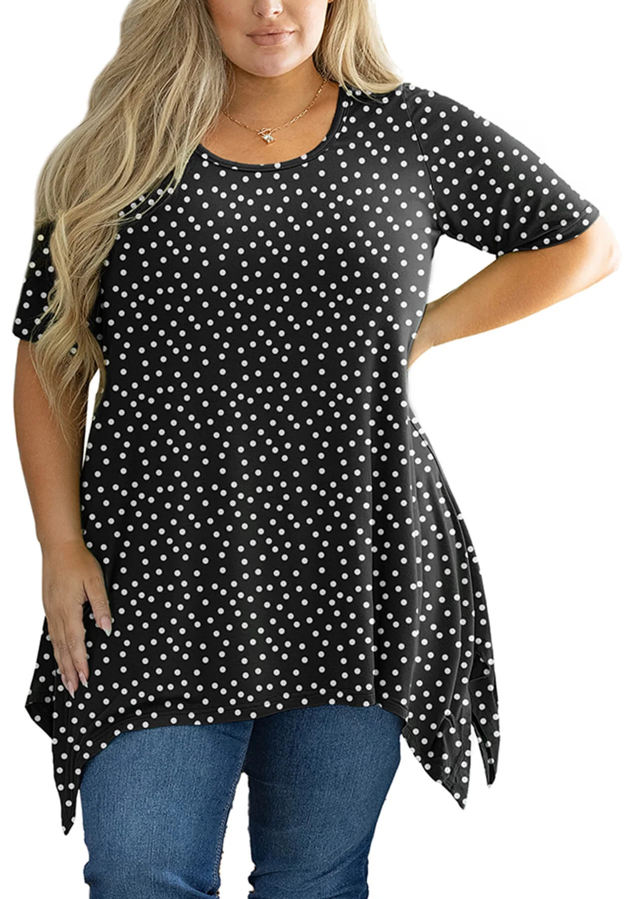 SHOWMALL Women’s Plus Size Blouse Short Sleeve Tunic Tops Polkadots Black 2X Floral Summer Swin... | Walmart (US)