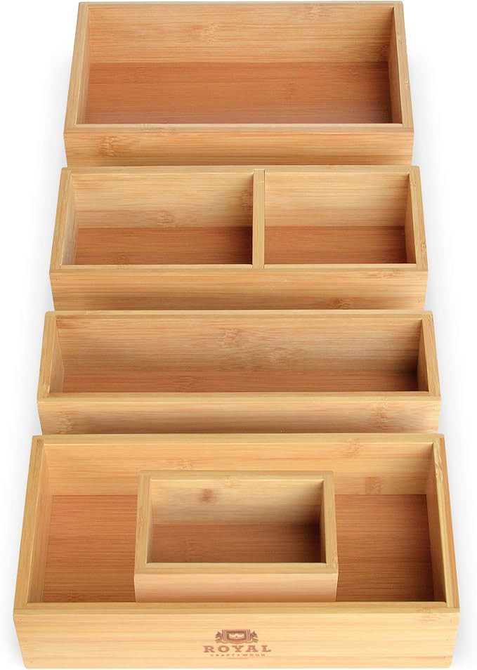 Bamboo Drawer Organizer Storage Box/Bin Set - 5-Piece Multi-use Drawer Organizer for Kitchen, Bat... | Amazon (US)