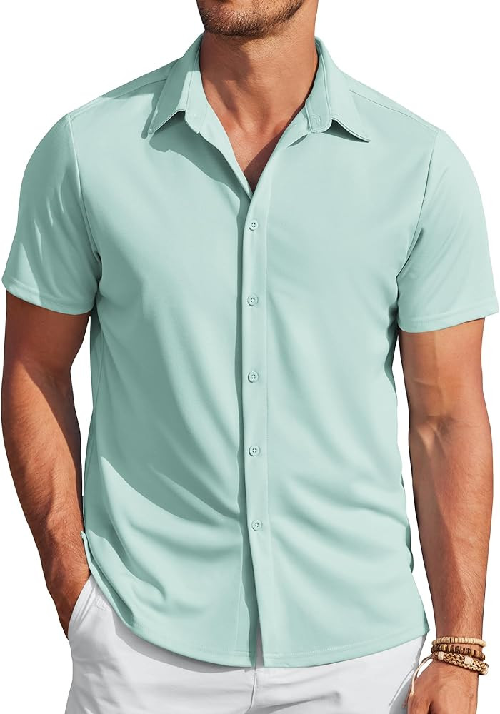 COOFANDY Mens Casual Wrinkle Free Shirts Short Sleeve Button Down Summer Stretch Dress Shirt | Amazon (US)