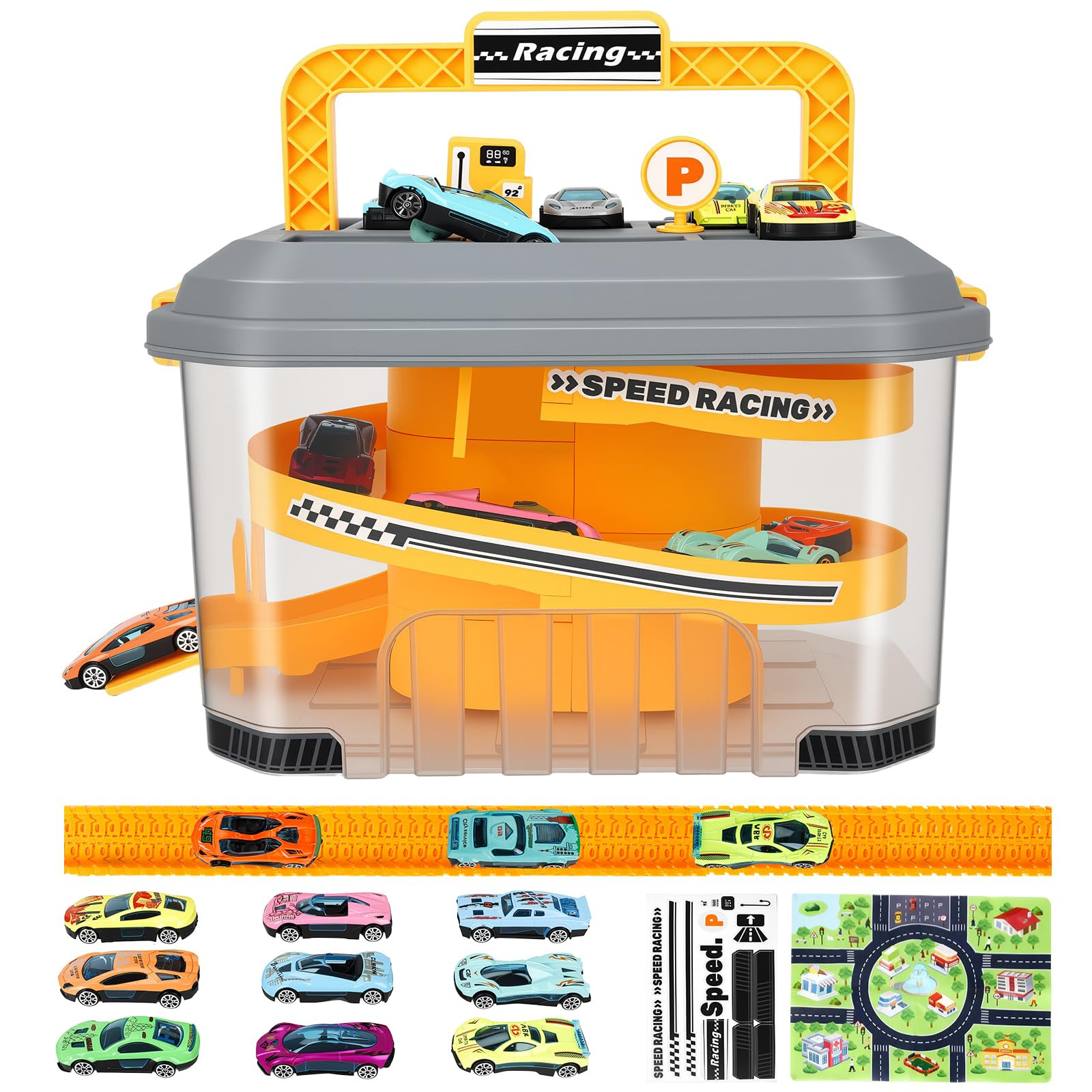 Toy Car Track Storage Playset - Toddler Toys for Ages 2-4, Car Track Set Including 12 Diecast Car... | Amazon (US)
