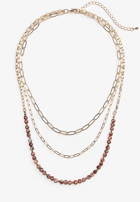Pink Bead Layered Drape Necklace | Maurices