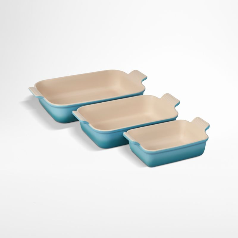 Le Creuset Heritage Caribbean Rectangular Dishes, Set of 3 + Reviews | Crate & Barrel | Crate & Barrel