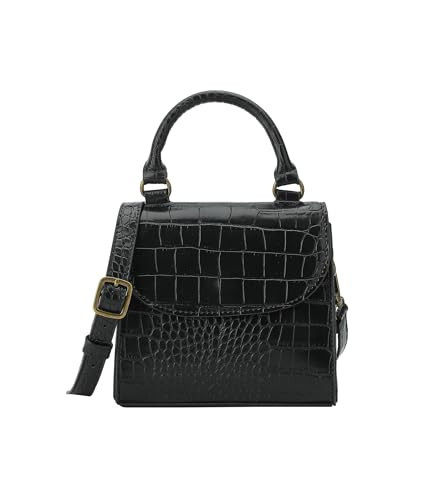 CORAID Black Mini Top Handle Bag for Women Faux Leather Small Crossbody Purse Girls Tote Handbags | Amazon (US)