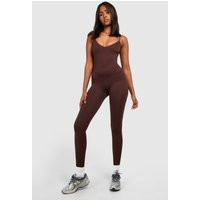 Womens Basic Seamless Rib Strappy Unitard - Brown - L, Brown | Boohoo.com (UK & IE)