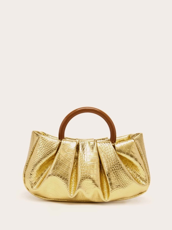 Metallic Crocodile Embossed Ruched Bag | SHEIN USA | SHEIN