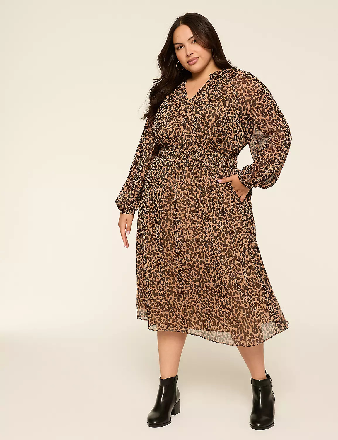 Ruffle-Detail Fit & Flare Midi Dress | LaneBryant | Lane Bryant (US)