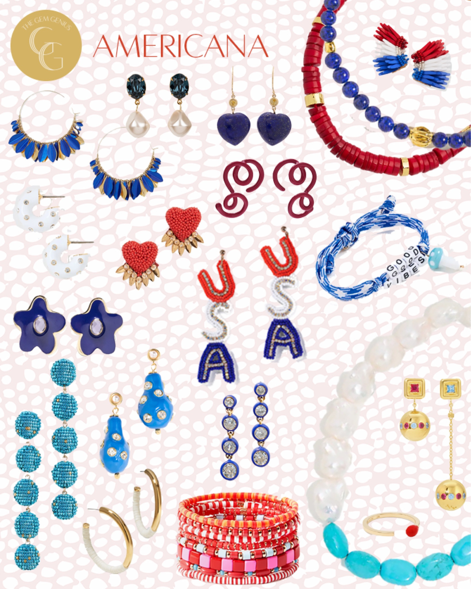 Americana // Get ready to celebrate the 4th of July with these red, white and blue pieces of jewelry!

#thegemgenius #gemgenius #jewelry #jewels #jewelryaddict #gemstones #jewelrytrend #fourthofjuly #bluejewelry #onlineshop #shopsmall #womenownedbusiness #smallbusiness #smallbusinessowner #onlinebusiness #womenowned #earrings #necklace #bracelet #braceletstacks #rings #accessories #womensstyle #womensfashion #instajewelry #jewelrygram #designerjewelry #statementjewelry #statementearrings #fashionjewelry #moodboard

#LTKSeasonal #LTKstyletip #LTKFind