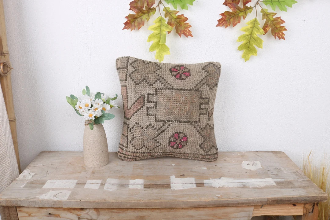 Antique Pillows, Turkish Pillow, 12x12 Home Decor Pillow, Pillow for Couch, Brown Pillow Cover, M... | Etsy (US)