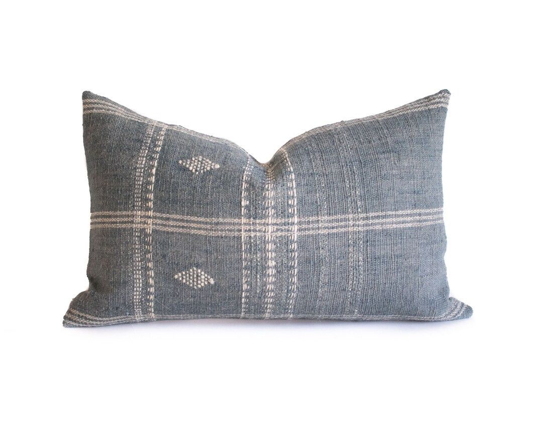 Diya - Indian Wool Pillow Cover - Lumbar - Mist Blue Gray | Etsy (US)