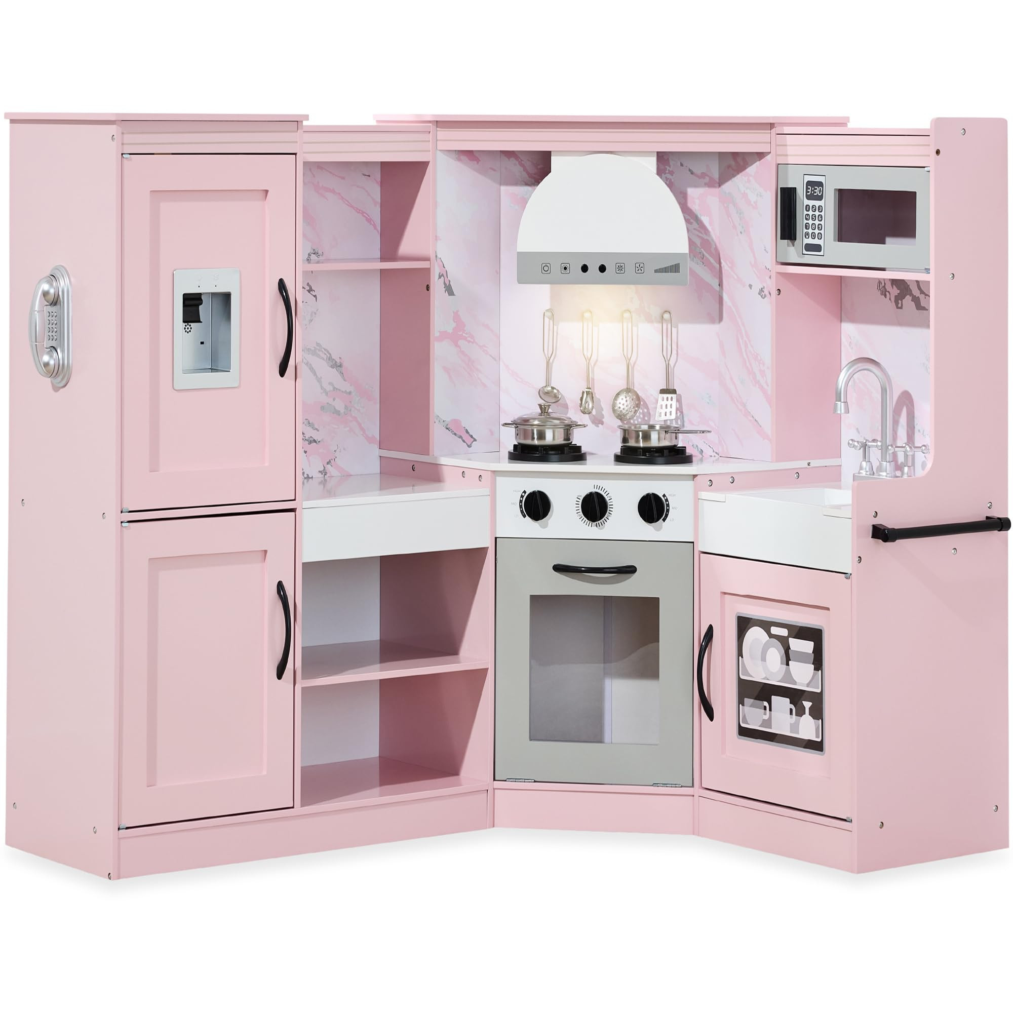 Best Choice Products Pretend Play Corner Kitchen, Ultimate Interactive Wooden Kids Playset w/Ligh... | Amazon (US)