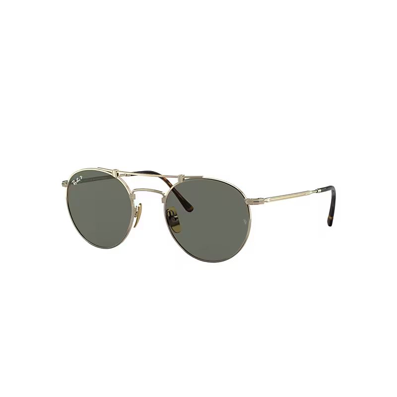 Ray-Ban ROUND DOUBLE BRIDGE TITANIUM Sunglasses Gold frame Green lenses polarized 50-21 | Ray-Ban (US)