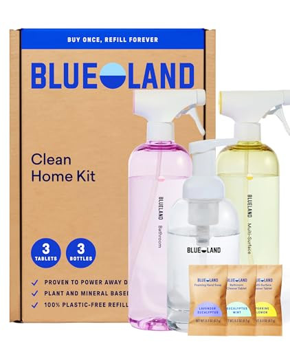 BLUELAND Clean Home Kit, 3 Reusable Bottles with 3 Tablets, Makes 1 Bottle Each of Foaming Hand Soap, Multi-surface Cleaner, Bathroom Cleaner | Amazon (US)