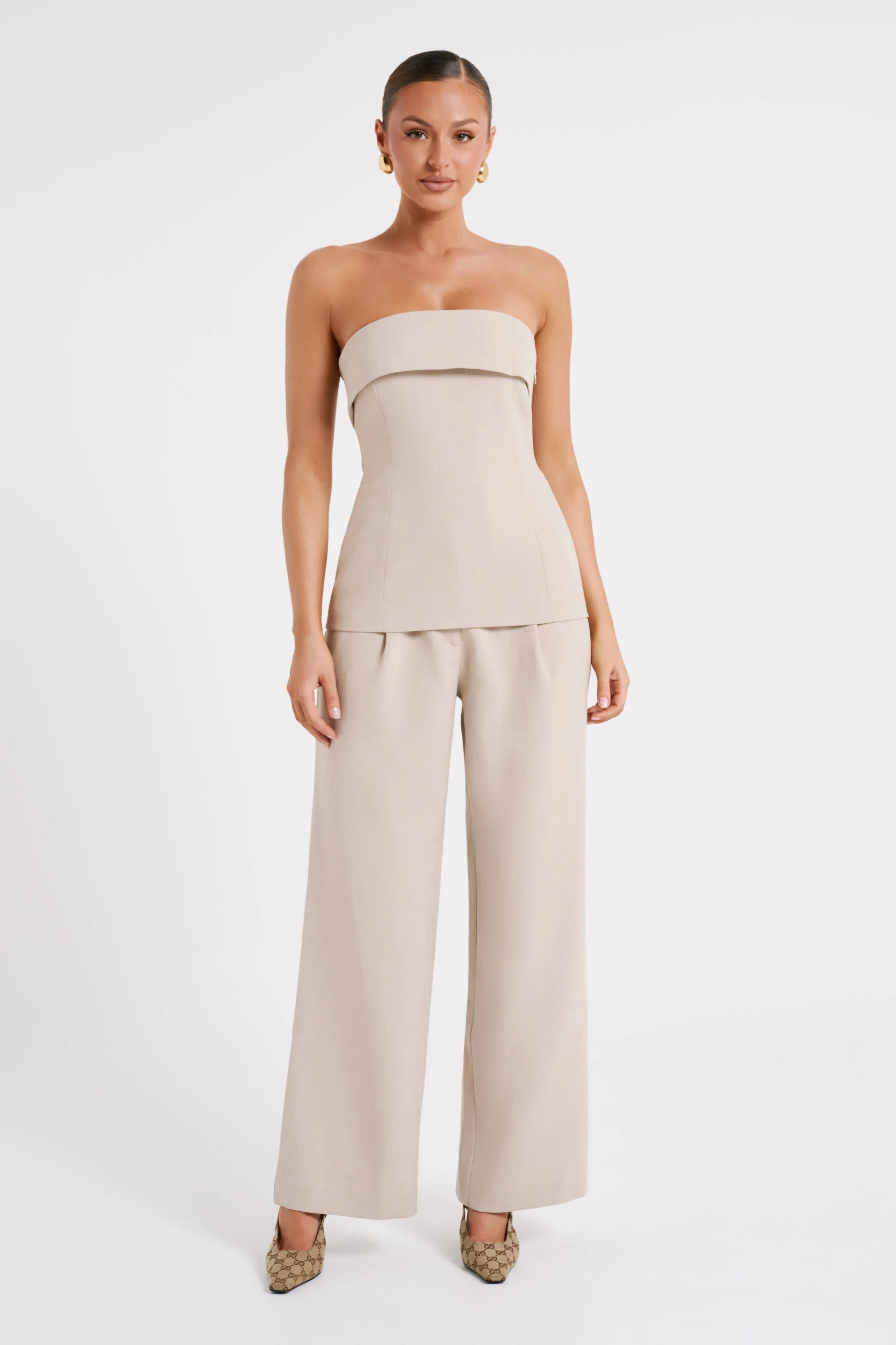 Natalie Textured Strapless Top - Natural | MESHKI US